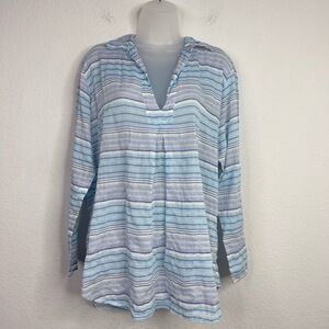 American Colors Alex Lehr Shirt Women S Blue Organic Striped Coastal Summer Boho